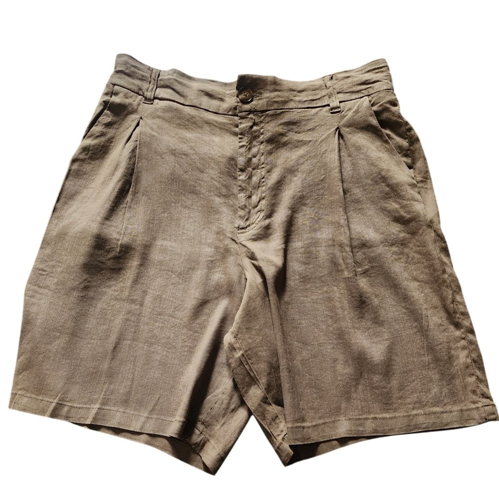 Kut from the Kloth Women Casual Shorts Brown Linen Blend Pleated Earthy 12